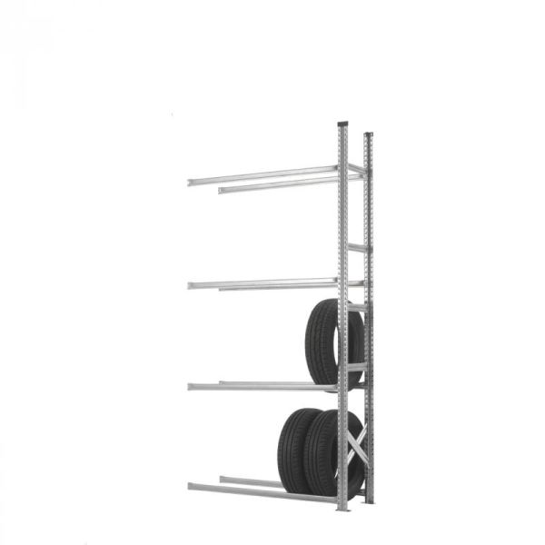 Aanbouwrek Bandenrek 'XL': minimum capaciteit 4*3= 12 banden.
Max.breedte 275mm, max.hoogte 720mm.